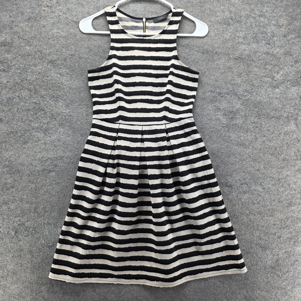 THML Dress Womens XS Black Striped Short Fit & Flare Sleeveless High Neck Zip
